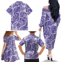 Japanese Koi Fish Family Matching Off The Shoulder Long Sleeve Dress and Hawaiian Shirt Purple Wagara Palaka Honohono Pikake Lei LT9 - Polynesian Pride