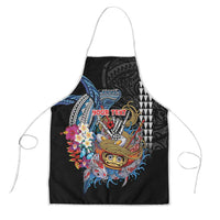 Personalized Japanese Koi Fish Ramen Apron Aloha Shark Kakau Pattern LT9 Black - Polynesian Pride