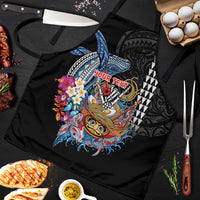 Personalized Japanese Koi Fish Ramen Apron Aloha Shark Kakau Pattern LT9 Black - Polynesian Pride