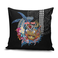 Personalized Japanese Koi Fish Ramen Pillow Cover Aloha Shark Kakau Pattern LT9 Black - Polynesian Pride