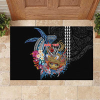 Personalized Japanese Koi Fish Ramen Rubber Doormat Aloha Shark Kakau Pattern LT9 Black - Polynesian Pride