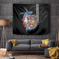 Personalized Japanese Koi Fish Ramen Tapestry Aloha Shark Kakau Pattern LT9 Black - Polynesian Pride