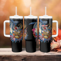 Personalized Japanese Koi Fish Ramen Tumbler With Handle Aloha Shark Kakau Pattern
