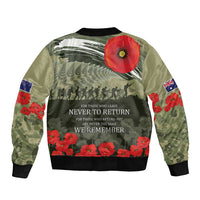 ANZAC Day We Remember Sleeve Zip Bomber Jacket Maori Silver Fern Camouflage Motif