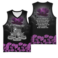 ANZAC Day Remembrance Basketball Jersey Purple Poppy We Will Remember Them