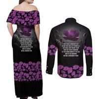 ANZAC Day Remembrance Couples Matching Off Shoulder Maxi Dress and Long Sleeve Button Shirt Purple Poppy We Will Remember Them LT9 - Polynesian Pride