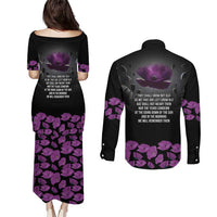 ANZAC Day Remembrance Couples Matching Puletasi and Long Sleeve Button Shirt Purple Poppy We Will Remember Them