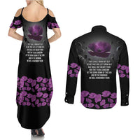 ANZAC Day Remembrance Couples Matching Summer Maxi Dress and Long Sleeve Button Shirt Purple Poppy We Will Remember Them LT9 - Polynesian Pride