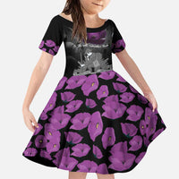 ANZAC Day Remembrance Family Matching Long Sleeve Bodycon Dress and Hawaiian Shirt Purple Poppy We Will Remember Them LT9 Daughter's Dress Purple - Polynesian Pride