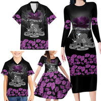 ANZAC Day Remembrance Family Matching Long Sleeve Bodycon Dress and Hawaiian Shirt Purple Poppy We Will Remember Them LT9 - Polynesian Pride