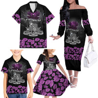 ANZAC Day Remembrance Family Matching Off The Shoulder Long Sleeve Dress and Hawaiian Shirt Purple Poppy We Will Remember Them