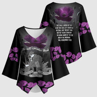 ANZAC Day Remembrance Kimono Sleeve Blouse Purple Poppy We Will Remember Them