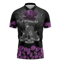 ANZAC Day Remembrance Zipper Polo Shirt Purple Poppy We Will Remember Them