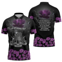 ANZAC Day Remembrance Zipper Polo Shirt Purple Poppy We Will Remember Them