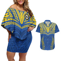 Custom Oceania Football Solomon Kings Couples Matching Off Shoulder Short Dress and Hawaiian Shirt Polynesian Tribal Pattern