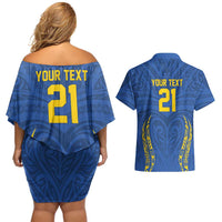 Custom Oceania Football Solomon Kings Couples Matching Off Shoulder Short Dress and Hawaiian Shirt Polynesian Tribal Pattern