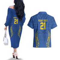Custom Oceania Football Solomon Kings Couples Matching Off The Shoulder Long Sleeve Dress and Hawaiian Shirt Polynesian Tribal Pattern