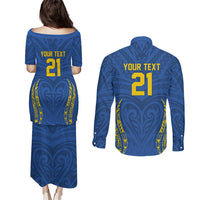 Custom Oceania Football Solomon Kings Couples Matching Puletasi and Long Sleeve Button Shirt Polynesian Tribal Pattern