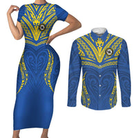 Custom Oceania Football Solomon Kings Couples Matching Short Sleeve Bodycon Dress and Long Sleeve Button Shirt Polynesian Tribal Pattern