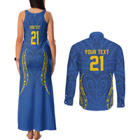 Custom Oceania Football Solomon Kings Couples Matching Tank Maxi Dress and Long Sleeve Button Shirt Polynesian Tribal Pattern