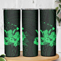 Green Hawaiian Hibiscus Shaka Sign Skinny Tumbler