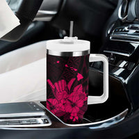 Pink Hawaiian Hibiscus Shaka Sign Tumbler With Handle