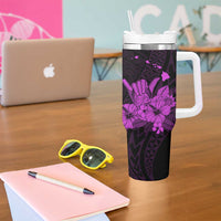 Purple Hawaiian Hibiscus Shaka Sign Tumbler With Handle