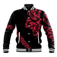 All Black Maori Tribal Tattoo Personalised Baseball Jacket Classic Red Polynesian Style - Polynesian Pride