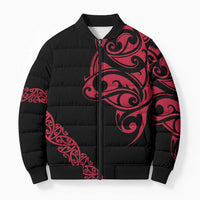 All Black Maori Tribal Tattoo Personalised Bomber Puffer Jacket Classic Red Polynesian Style - Polynesian Pride