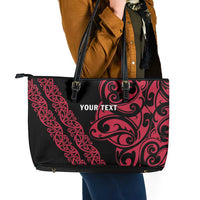 All Black Maori Tribal Tattoo Personalised Leather Tote Bag Classic Red Polynesian Style - Polynesian Pride