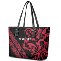 All Black Maori Tribal Tattoo Personalised Leather Tote Bag Classic Red Polynesian Style - Polynesian Pride