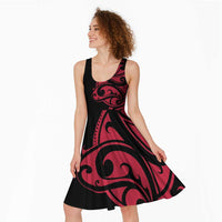 All Black Maori Tribal Tattoo Personalised Midi Dress Classic Red Polynesian Style - Polynesian Pride