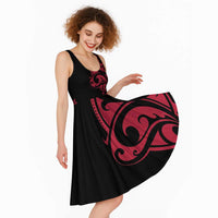 All Black Maori Tribal Tattoo Personalised Midi Dress Classic Red Polynesian Style - Polynesian Pride