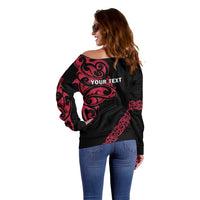 All Black Maori Tribal Tattoo Personalised Off Shoulder Sweater Classic Red Polynesian Style - Polynesian Pride