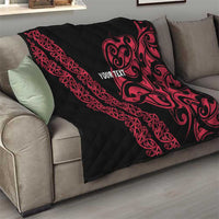 All Black Maori Tribal Tattoo Personalised Quilt Classic Red Polynesian Style - Polynesian Pride
