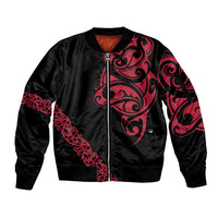 All Black Maori Tribal Tattoo Personalised Sleeve Zip Bomber Jacket Classic Red Polynesian Style - Polynesian Pride