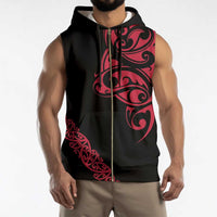 All Black Maori Tribal Tattoo Personalised Sleeveless Zip Hoodie Classic Red Polynesian Style - Polynesian Pride