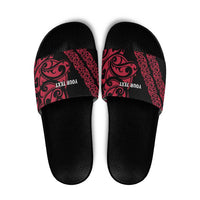 All Black Maori Tribal Tattoo Personalised Slide Sandals Classic Red Polynesian Style - Polynesian Pride