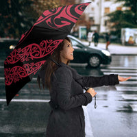 All Black Maori Tribal Tattoo Personalised Umbrella Classic Red Polynesian Style - Polynesian Pride