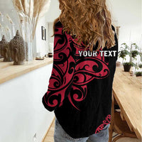 All Black Maori Tribal Tattoo Personalised Women Casual Shirt Classic Red Polynesian Style - Polynesian Pride