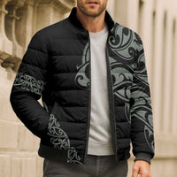 All Black Maori Tribal Tattoo Personalised Bomber Puffer Jacket Moss Green Polynesian Style - Polynesian Pride