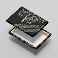 All Black Maori Tribal Tattoo Personalised Canvas Wall Art Moss Green Polynesian Style - Polynesian Pride