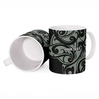 All Black Maori Tribal Tattoo Personalised Ceramic Mug Moss Green Polynesian Style - Polynesian Pride