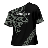 All Black Maori Tribal Tattoo Personalised Cross Shoulder Shirt Moss Green Polynesian Style - Polynesian Pride