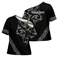 All Black Maori Tribal Tattoo Personalised Cross Shoulder Shirt Moss Green Polynesian Style - Polynesian Pride