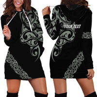 All Black Maori Tribal Tattoo Personalised Hoodie Dress Moss Green Polynesian Style - Polynesian Pride