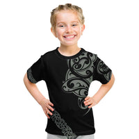 All Black Maori Tribal Tattoo Personalised Kid T Shirt Moss Green Polynesian Style - Polynesian Pride