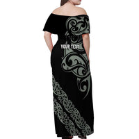 All Black Maori Tribal Tattoo Personalised Off Shoulder Maxi Dress Moss Green Polynesian Style - Polynesian Pride