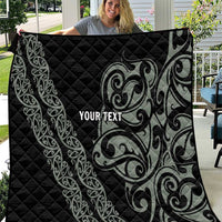 All Black Maori Tribal Tattoo Personalised Quilt Moss Green Polynesian Style - Polynesian Pride