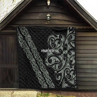 All Black Maori Tribal Tattoo Personalised Quilt Moss Green Polynesian Style - Polynesian Pride